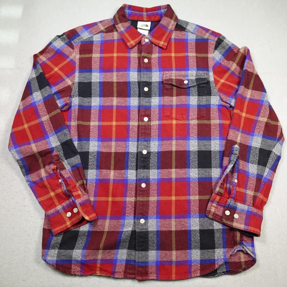 The North Face Flannel Shirt Mens Medium Red Plaid Hiking Outdoor Button Up